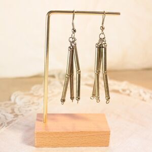 Boho Brass-Tone Hanging Rod Waterfall Fringe Drop Earrings